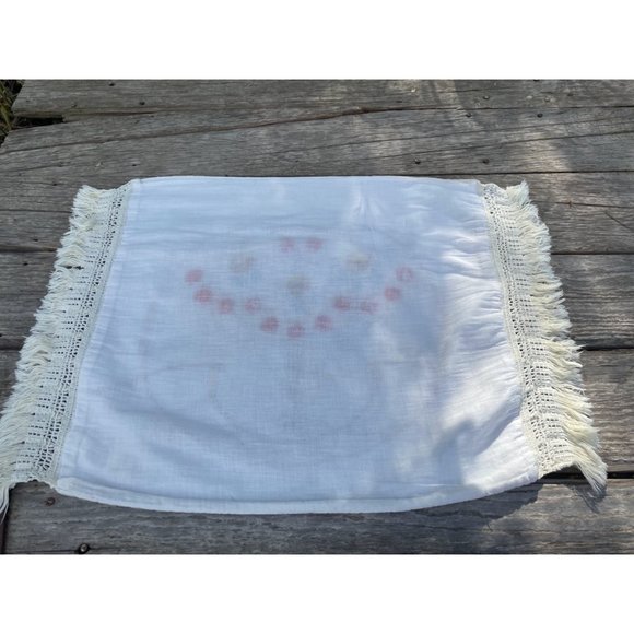 Vintage 1930s Art Deco Linen Fringed Pillow Cover Embroidered Vase Flowers - Picture 12 of 16